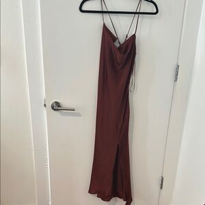 Astr Red Slip Midi Dress with Cowl Neck